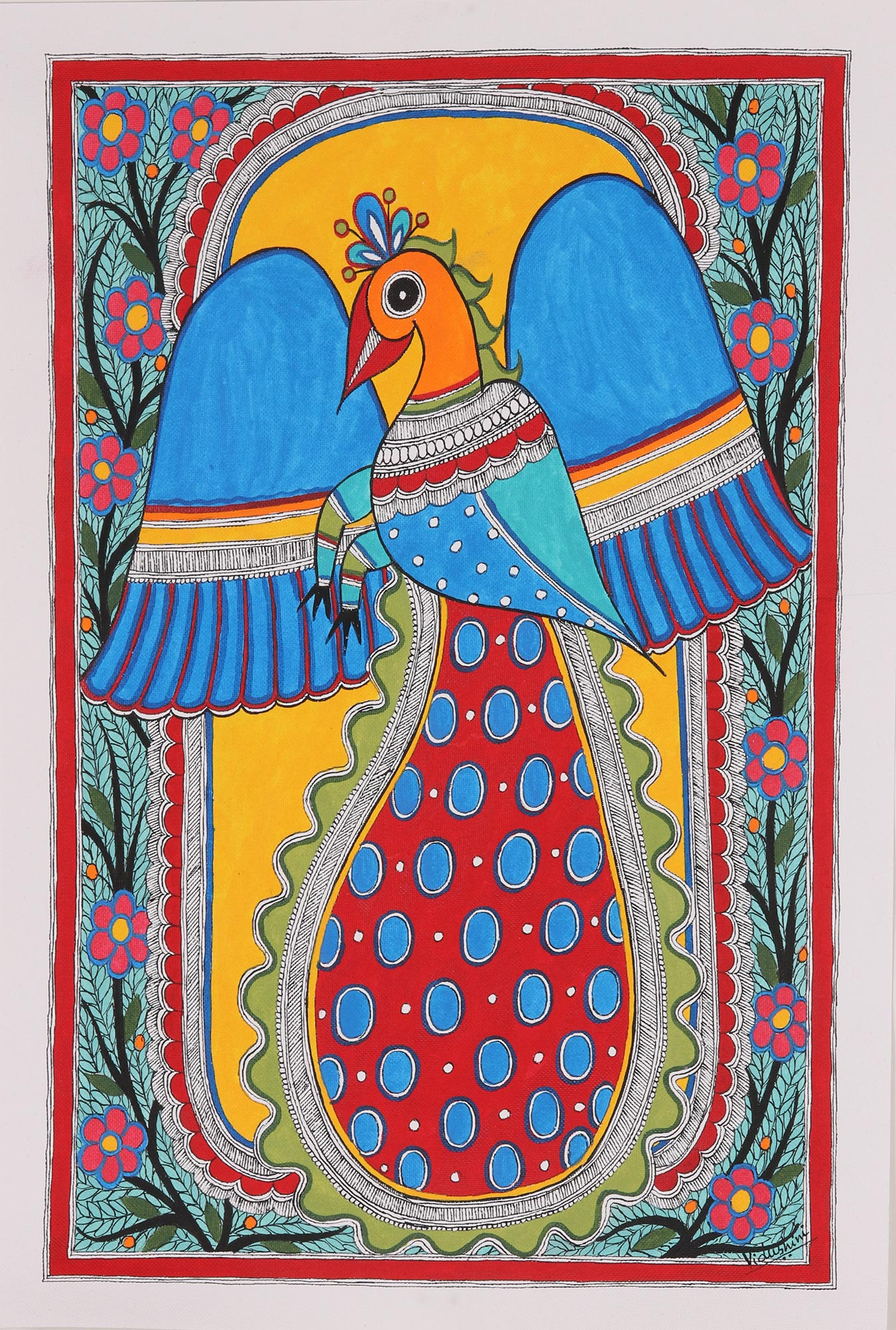 Madhubani Peacock Painting by Ratnamala Indulkar