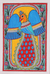 Madhubani painting, 'Flying Peacock' - Acrylic Madhubani Peacock Painting on Handmade Paper