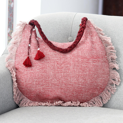 Hobo-Tasche aus Leinen, 'Pink Cheer' - Französische Umhängetasche aus Leinen und Baumwolle aus Indien