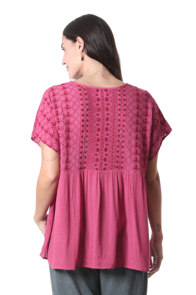 Embroidered viscose blouse, 'Wine Country' - Beaded and Embroidered Viscose Blouse