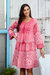 Embroidered cotton a-line dress, 'Petal Pink' - Embroidered Cotton A-Line Dress from India thumbail