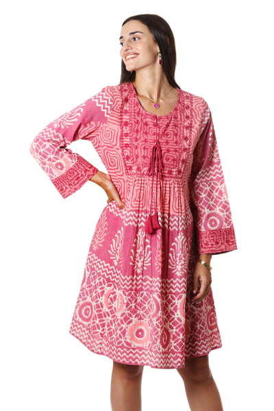 Embroidered Cotton A-Line Dress from India