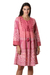 Embroidered cotton a-line dress, 'Petal Pink' - Embroidered Cotton A-Line Dress from India (image 2c) thumbail