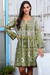 Embroidered cotton tunic dress, 'Cool Green' - Screen Printed Embroidered Cotton Dress thumbail