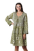 Embroidered cotton tunic dress, 'Cool Green' - Screen Printed Embroidered Cotton Dress (image 2a) thumbail