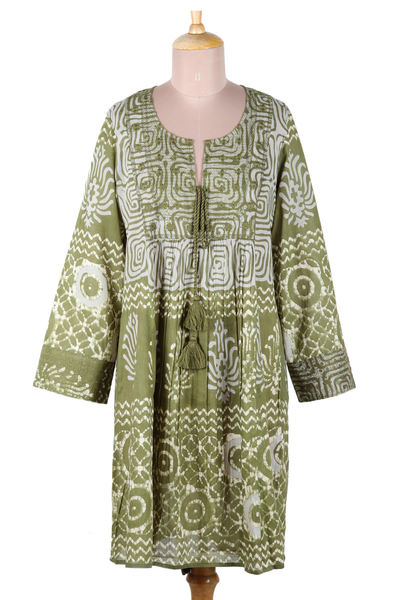Vestido túnica de algodón bordado - Vestido de algodón bordado serigrafiado