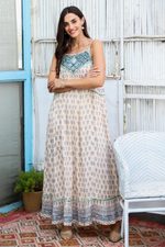 Embroidered sundress, 'Corfu Seas' - Embroidered Viscose Floral Motif Maxi Dress