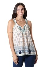 Embroidered viscose sleeveless blouse, 'Floral Fun' - Embroidered Viscose Floral-Motif Sleeveless Blouse