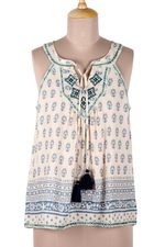 Embroidered viscose sleeveless blouse, 'Floral Fun' - Embroidered Viscose Floral-Motif Sleeveless Blouse