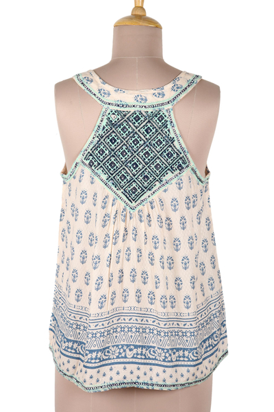 Embroidered viscose sleeveless blouse, 'Floral Fun' - Embroidered Viscose Floral-Motif Sleeveless Blouse