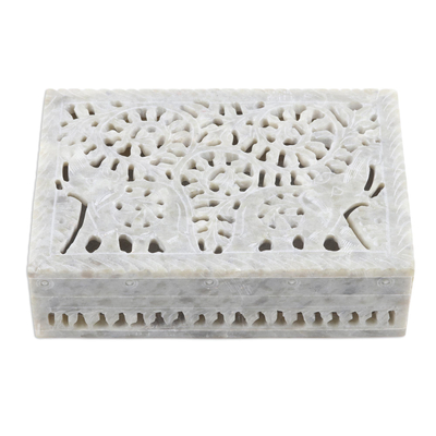 Decorative soapstone box, 'Royal Greetings' - Hand Crafted Decorative Soapstone Elephant Box