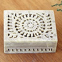 Decorative soapstone box, 'Leaf and Vine' - Hand Carved Decorative Soapstone Floral Box
