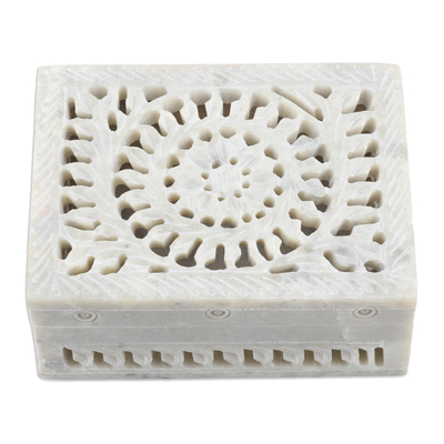 Hand Carved Decorative Soapstone Floral Box