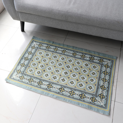 Chain stitch wool rug, 'Diamond Paradise' (2x3) - Chain-Stitched Wool and Cotton Area Rug