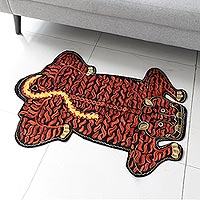 Chain stitch wool rug, Crouching Tiger