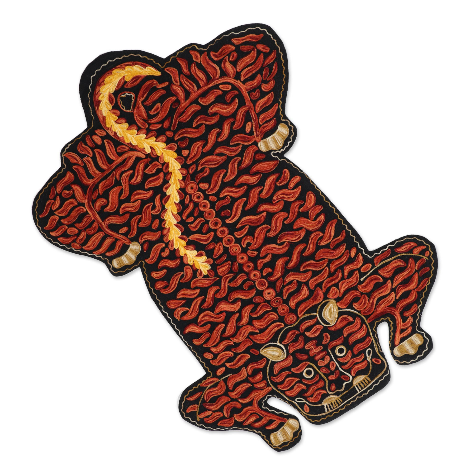 UNICEF Market  Chain Stitch Wool and Cotton Tiger Rug - Crouching