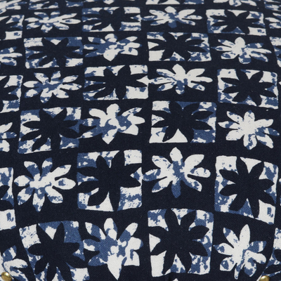 Upholstered ottoman foot stool, 'Blue Blossoms' - Blue and White Floral Motif Ottoman Foot Stool