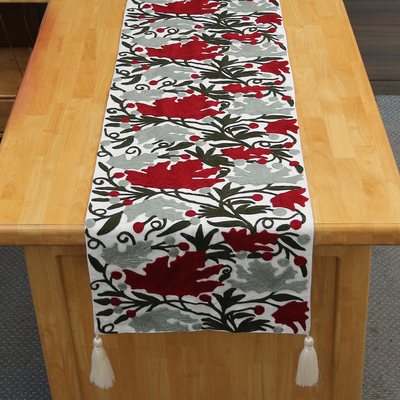 Tischläufer aus Baumwolle mit Kettenstich - Handgewebter Tischläufer aus Baumwolle mit Blumenmotiv