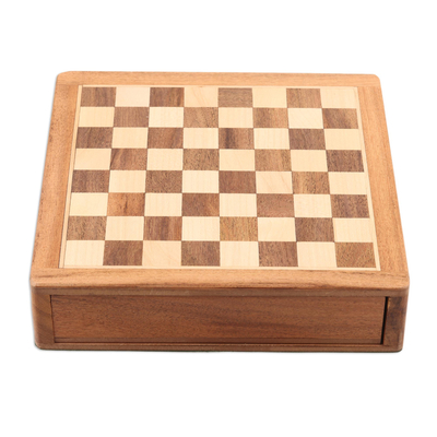 Mini-Holzspielset - Mini-Schach- und Backgammon-Spielset aus Akazienholz