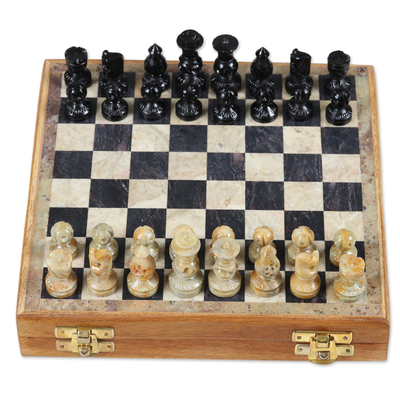 Schachspiel aus Speckstein - Handgefertigtes Speckstein-Schachspiel