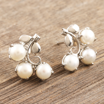 Pendientes colgantes con perlas cultivadas rodiadas - Pendientes colgantes de perlas cultivadas de plata de ley rodiada