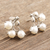 Rhodium-plated cultured pearl drop earrings, 'Sea Trio' - Rhodium-Plated Sterling Silver Cultured Pearl Drop Earrings (image 2b) thumbail