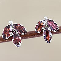 Garnet button earrings, 'Radiant Chinar'