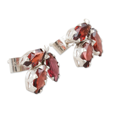 Granat-Ohrringe mit Knöpfen - Knopfohrringe aus Granat und Sterlingsilber