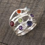 Multi-gemstone band ring, 'Rainbow Water' - Amethyst and Blue Topaz Multi-Gem Band Ring