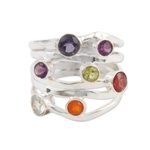 Multi-gemstone band ring, 'Rainbow Water' - Amethyst and Blue Topaz Multi-Gem Band Ring