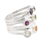 Multi-gemstone band ring, 'Rainbow Water' - Amethyst and Blue Topaz Multi-Gem Band Ring