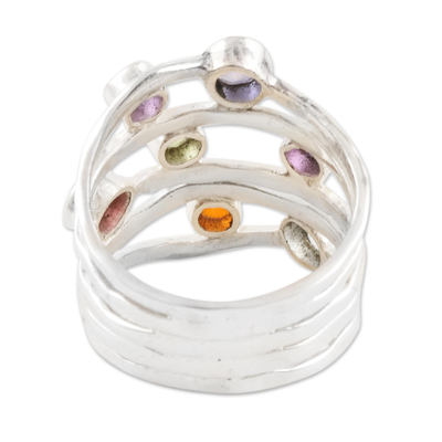 Multi-gemstone band ring, 'Rainbow Water' - Amethyst and Blue Topaz Multi-Gem Band Ring