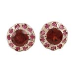 Rhodium-plated ruby and garnet stud earrings, 'True Harmony' - Rhodium-Plated Ruby and Garnet Stud Earrings