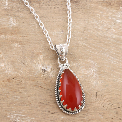 Carnelian pendant necklace, 'Energizing Orange' - Sterling Silver and Citrine Pendant Necklace