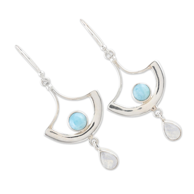 Larimar and rainbow moonstone dangle earrings, 'Sky Chandelier' - Larimar and Rainbow Moonstone Dangle Earrings