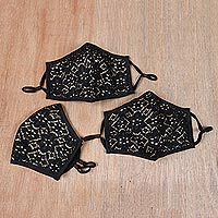 Black Cotton Face Masks with Lace Overlay (Set of 3),'Black Lace'
