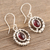 Garnet dangle earrings, 'Scarlet Coil' - Handmade Sterling Silver and Garnet Dangle Earrings (image 2b) thumbail