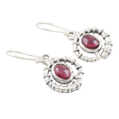 Garnet dangle earrings, 'Scarlet Coil' - Handmade Sterling Silver and Garnet Dangle Earrings