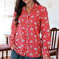 Blusa de algodón floral, 'Blissful Blooms' - Camisa floral de algodón estampada