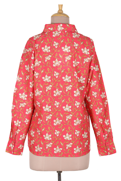Blusa de algodón flores - Camisa flores algodón estampado
