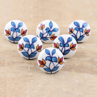 Hand-painted ceramic knobs, Cheerful Leaves (set of 6)