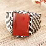 Men's onyx cocktail ring, 'Knight's Charm' - Men's Red Onyx and Sterling Silver Cocktail Ring