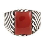 Men's onyx cocktail ring, 'Knight's Charm' - Men's Red Onyx and Sterling Silver Cocktail Ring