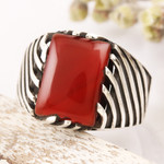 Men's onyx cocktail ring, 'Knight's Charm' - Men's Red Onyx and Sterling Silver Cocktail Ring