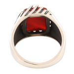Men's onyx cocktail ring, 'Knight's Charm' - Men's Red Onyx and Sterling Silver Cocktail Ring