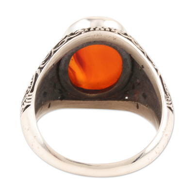 Men's carnelian cocktail ring, 'Revitalize in Orange' - Men's Carnelian and Sterling Silver Cocktail Ring