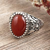 Men's onyx cocktail ring, 'Red Stamina' - Hand Crafted Red Onyx and Sterling Silver Cocktail Ring