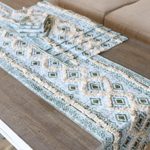 Cotton table linen set, 'Sea Diamonds' (set for 4) - Fringed Cotton Table Linen Set (Set for 4)