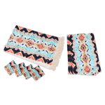 Cotton table linen set, 'Sunset Shores' (set for 4) - Geometric-Patterned Cotton Table Linen Set (Set for 4)