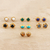 Gemstone stud earrings, 'Daily Glamour' (set of 7) - Gold-Plated Multi-Gemstone Stud Earrings (Set of 7) thumbail